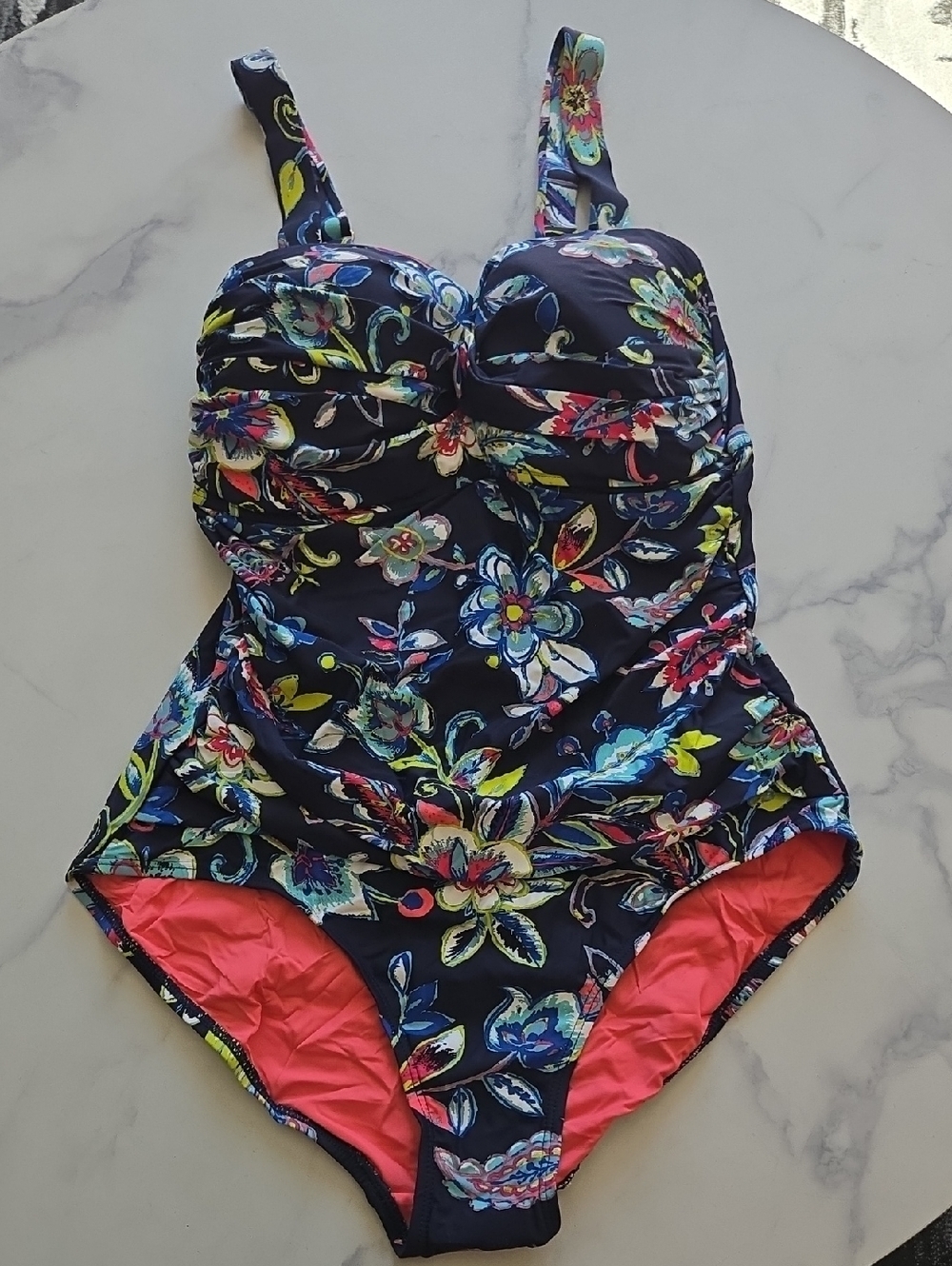 Anne Cole Twist Front Shirred One-Piece Swimsuit Holiday Paisley Size 16W NWT - Picture 4 of 10